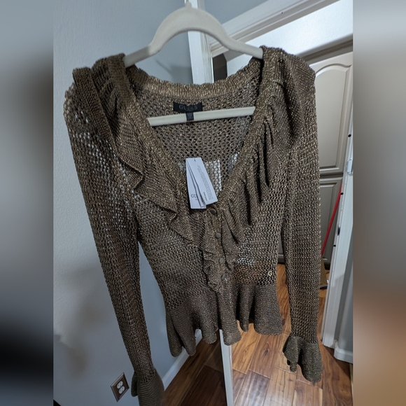 Guess Ls Savannah Lurex Ruffled Metallic Cardigan Size Medium Nwt ❤️ - Picture 3 of 9